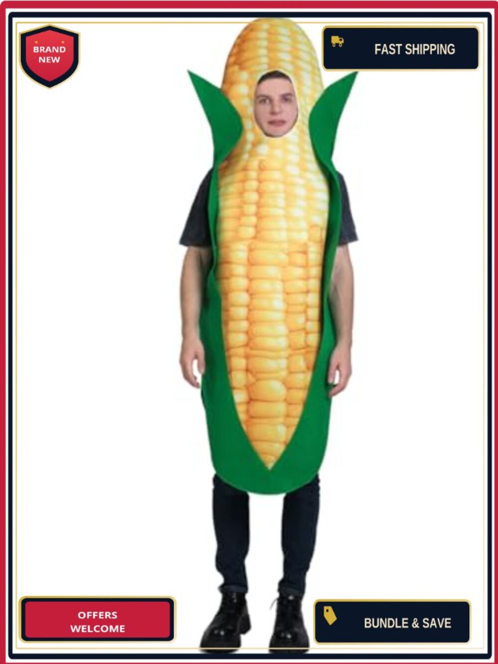 Unisex Adult Corn Costume Tunic Funny Food Halloween Cosplay
